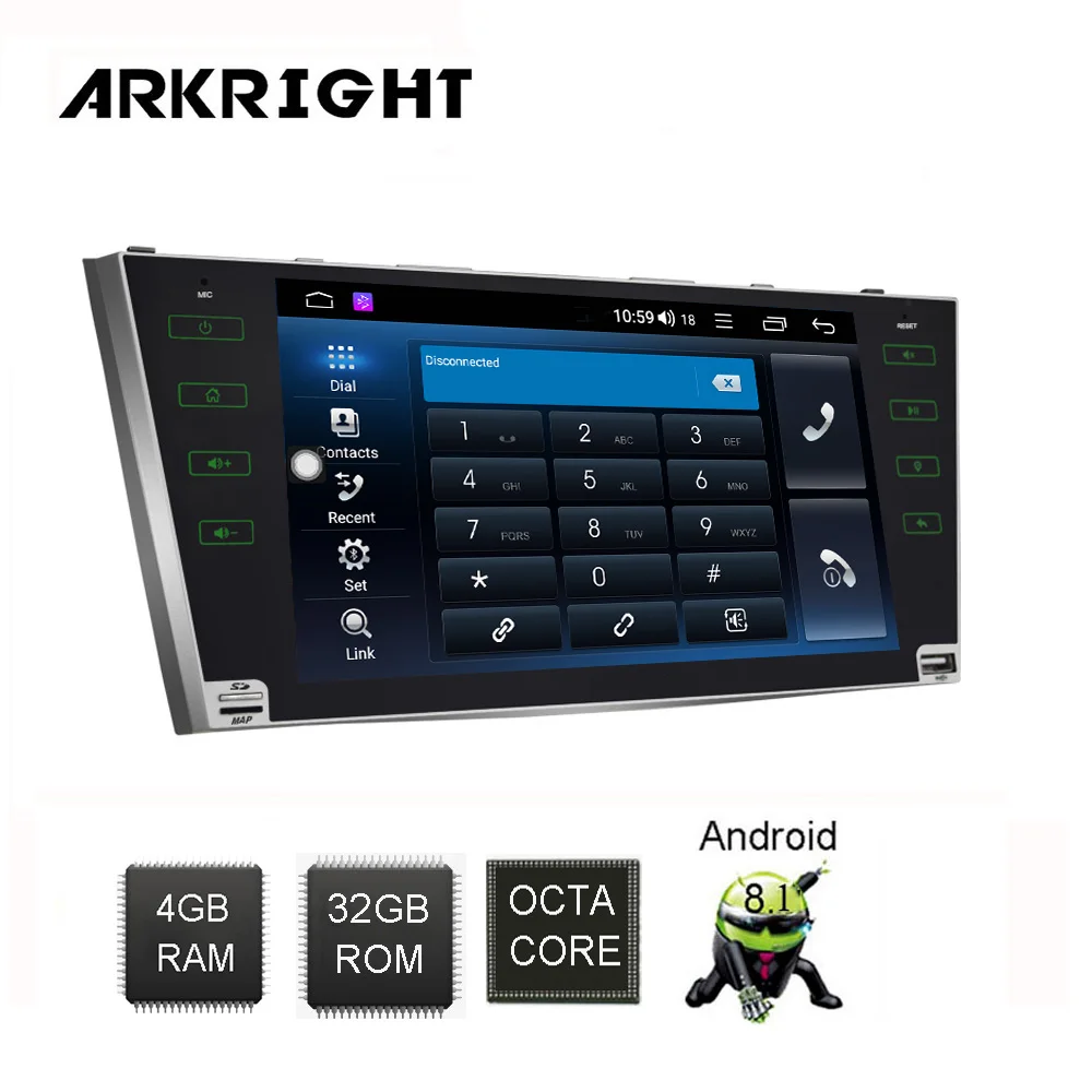 

ARKRIGHT 9'' 2Din 4+32GB Android 8.1 Car multimedia player/car radio for Toyota Camry Aurion 2007-2011 GPS Navigation SC9853 DSP