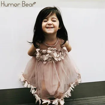 

Humor Bear Girls Dress Clothing New Summer Mesh Girls Clothes Pink Party Princess Dress Children Summer Clothes Baby Girls Dress