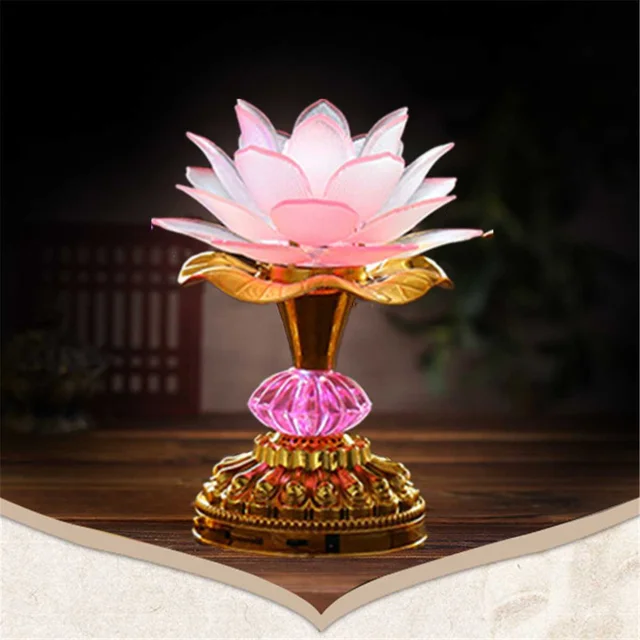 7 LED Colors Changing Buddha Temple Light for Lotus Flower Lamp