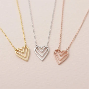 

Fashion peach heart pendant necklaces three layer V hollow heart-shaped pendant necklaces love necklaces for women