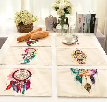 

Printed Linen Placemat Place mat Table Mat hand drew Dream Catcher polyester Dinner table mat Coaster Home textile Dec FG841