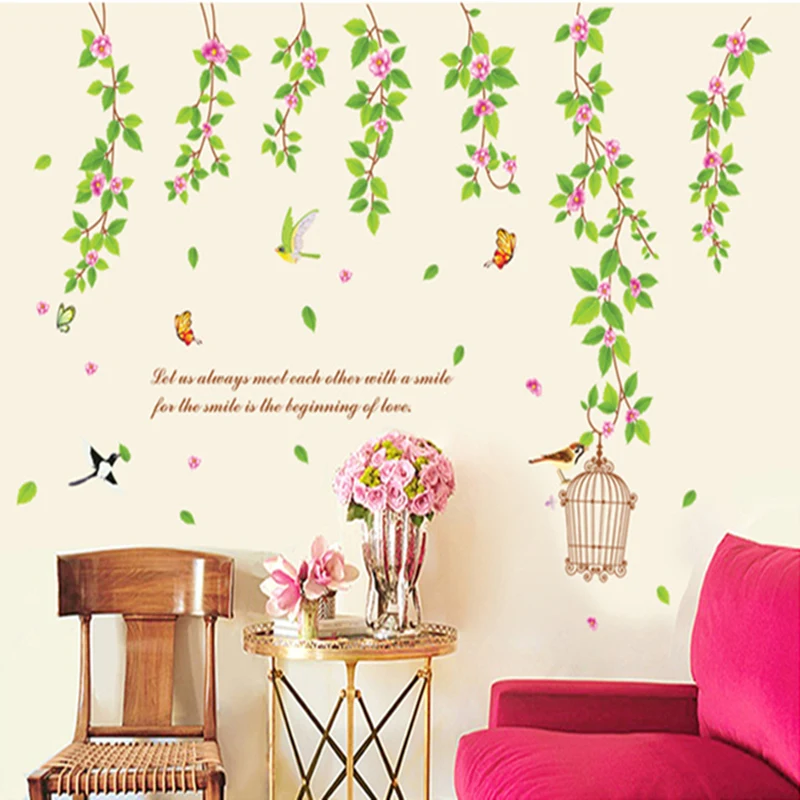 New Vinyl PVC Wall Stickers Home Decor Beautiful Mural greenery Blossom