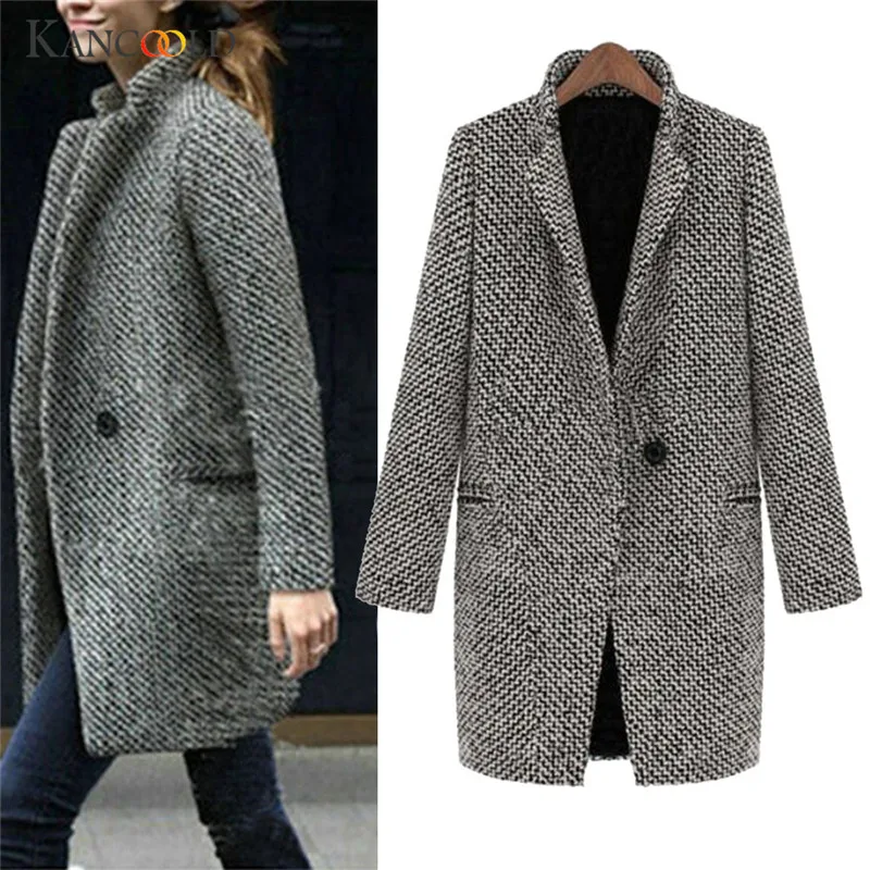 

2017 Women Jacket Long Sleeve Coats coat jackets Slim Winter Warm Wool Cashmere Lapel Parka female Girls new Outwear Tops OC16A
