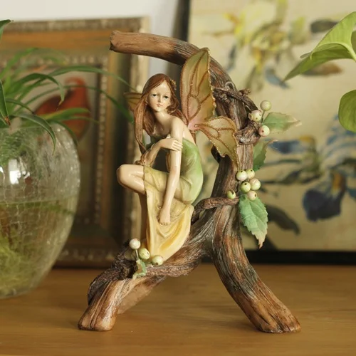 Lovely Fairy Figurine Handmade Resin Elf Statue Gift and Craft Trinket