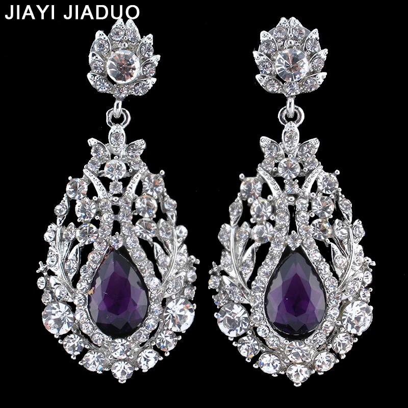 

Big Teardrop Crystal Wedding Long Earrings for Women Silver Color Bridal Pendantes Boucle Doreille Party Jewelry Dropshipping