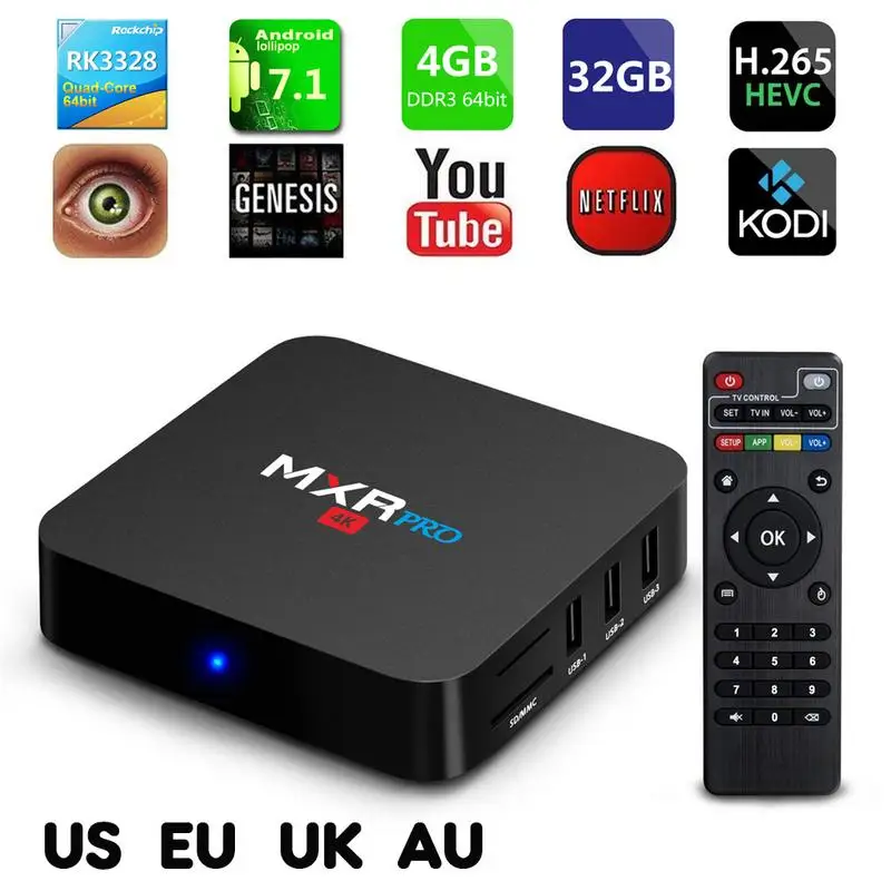 4 ГБ ОЗУ 32 Гб ПЗУ Max Mxr Pro Android 7,1 Smart Tv Box Rk3328 четырехъядерный 2,4 ГГц Wifi Vp9 H.265 Uhd Mxrpro 4K плеер