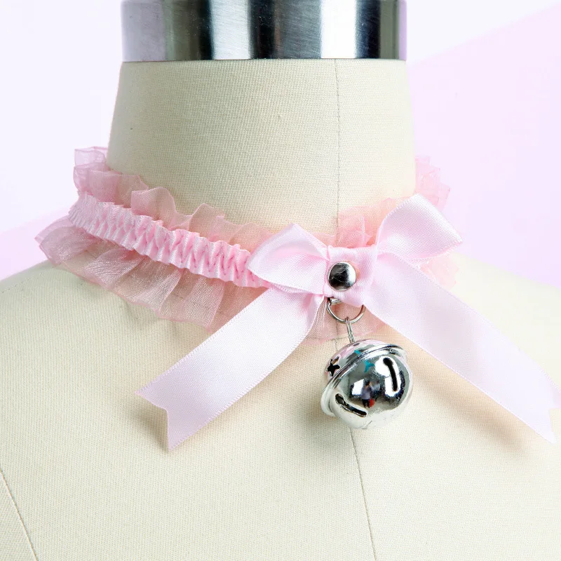 Супер милая Лолита Harajuku кружевной ремешок черный лук для косплея маленькое серебристое колье с колокольчиками ожерелье горничной стиль Неко мушиме Косплей