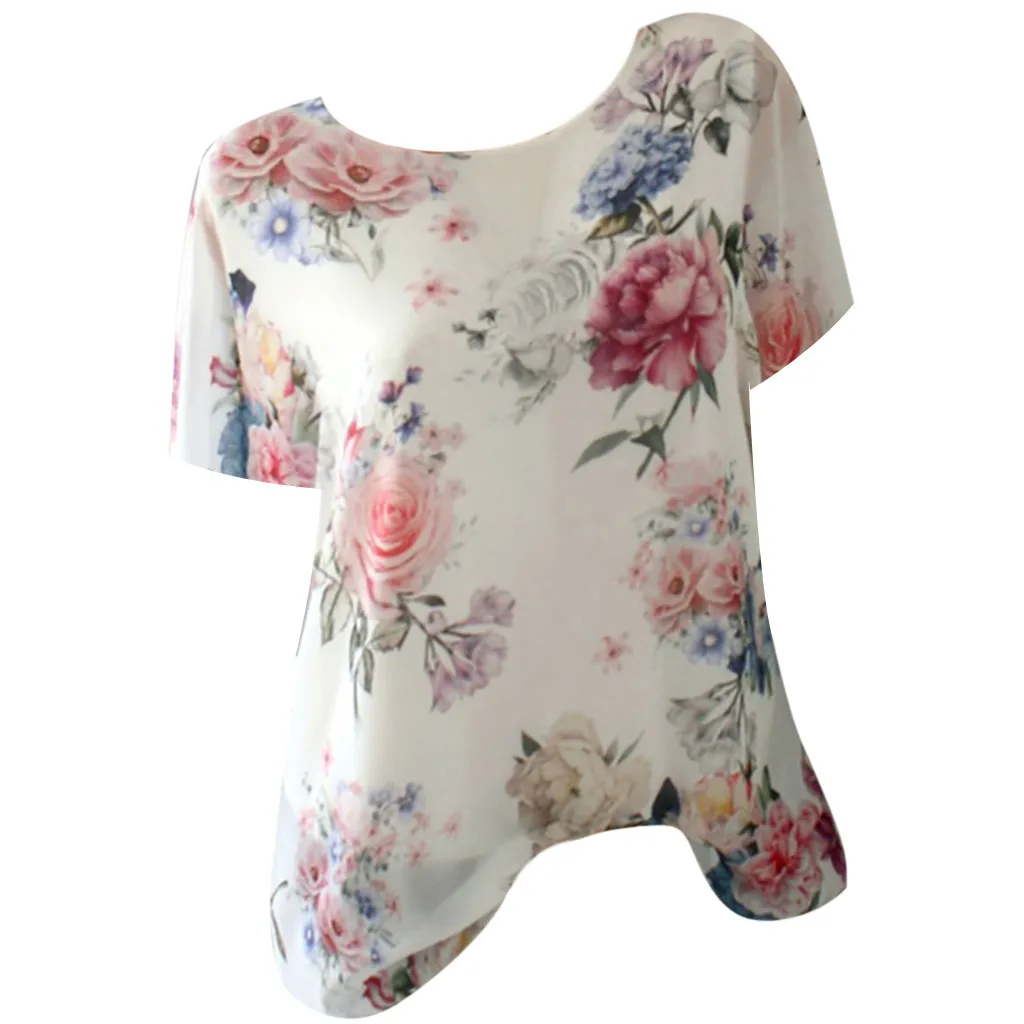 Страусиная женская рубашка с цветочным принтом, большой размер, короткий рукав, свободный круглый вырез, фиолетовый тренд, элегантная благородная Мода, летняя блузка, рубашки