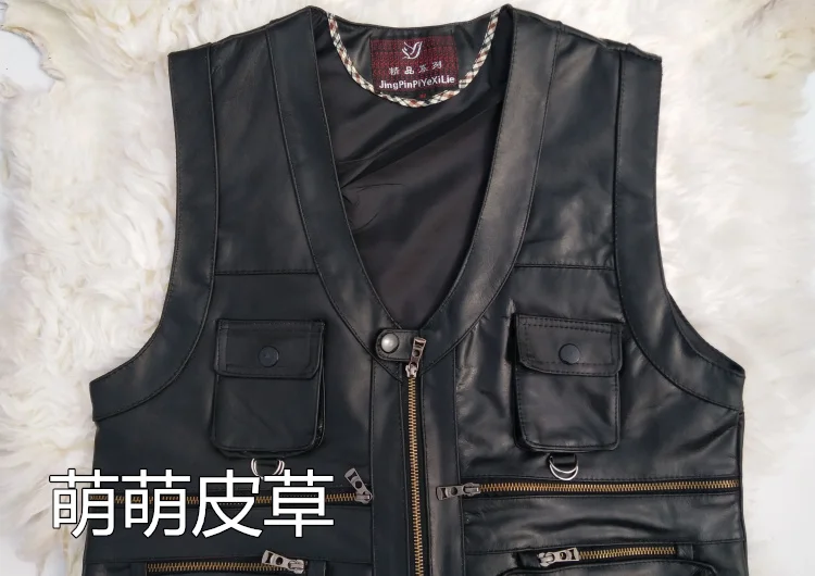 sheepskin leather vest men waistcoat pocket vests