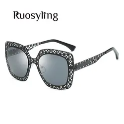 Ruosyling Новая мода солнцезащитные очки для женщин для женские металлическая полая рама UV 400 смолы оптические стёкла ультра легкий темно