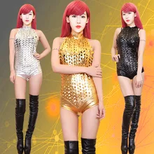 Original Jazz Dance Costumes For Lady Black Sliver Leotard Women Bar Dj Dancers Clothing Sexy Atmosphere Singer Bodysuit J1005