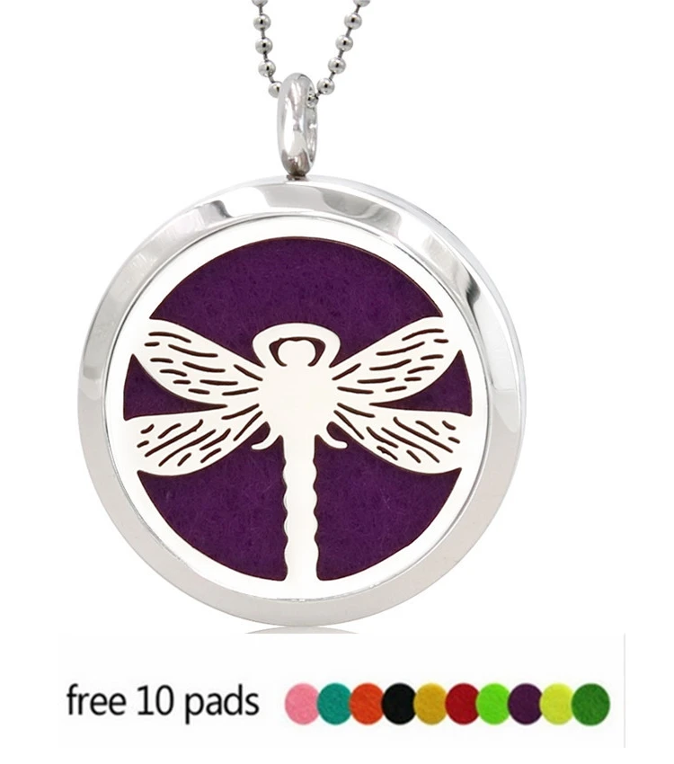 

Dragonfly Unicorn Poppy Stainless Steel Aroma Perfume Locket Pendant Essential Oil Diffuser Locket Pendant Jewelry 10pcs Pads