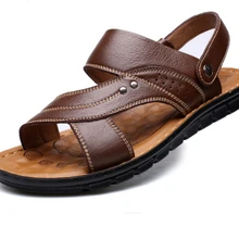 Новые летние популярные мужские сандалии из натуральной кожи с мягкой подошвой удобная Пляжная обувь нескользящие кожаные сандалии мужские на плоской подошве