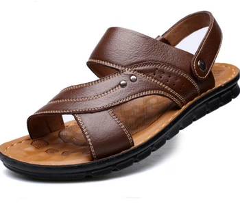 

2019 new summer hot male sandals Genuine leather soft bottom comfortable beach shoes non-skid leather sandals Men shoes flats