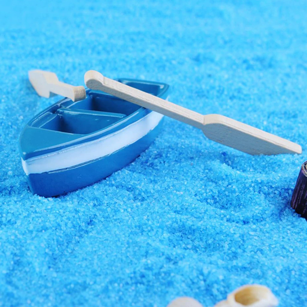 DIY Resin Model Small Blue Boat Figure with Paddle for Micro Landscape Decor 