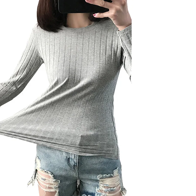 

Tshirt 2018 Pullovers Women Sweater plus size Basic Cotton Ribbed Tops Long Sleeve Female t shirts 100kg ZY4287