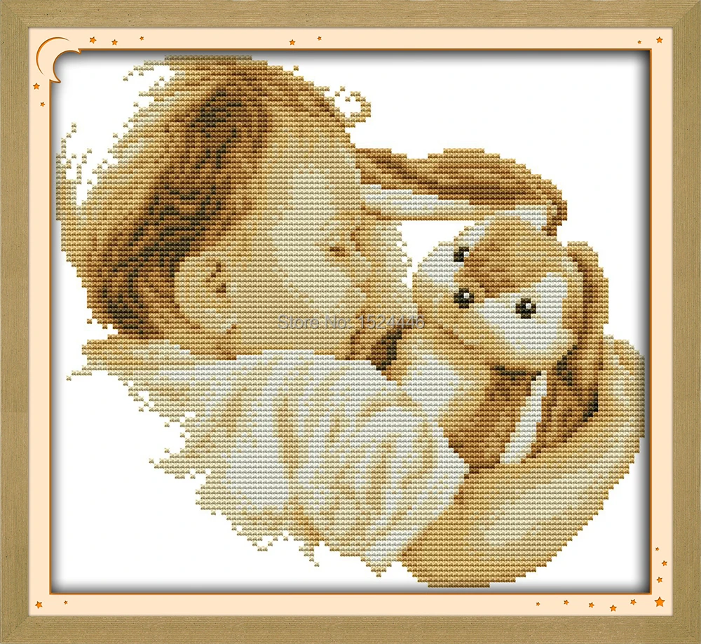 Ребенок и его кукла собака малыш ангел декор живопись Счетный принт на холсте DMC 11CT 14CT наборы вышивки крестом вышивка набор для рукоделия