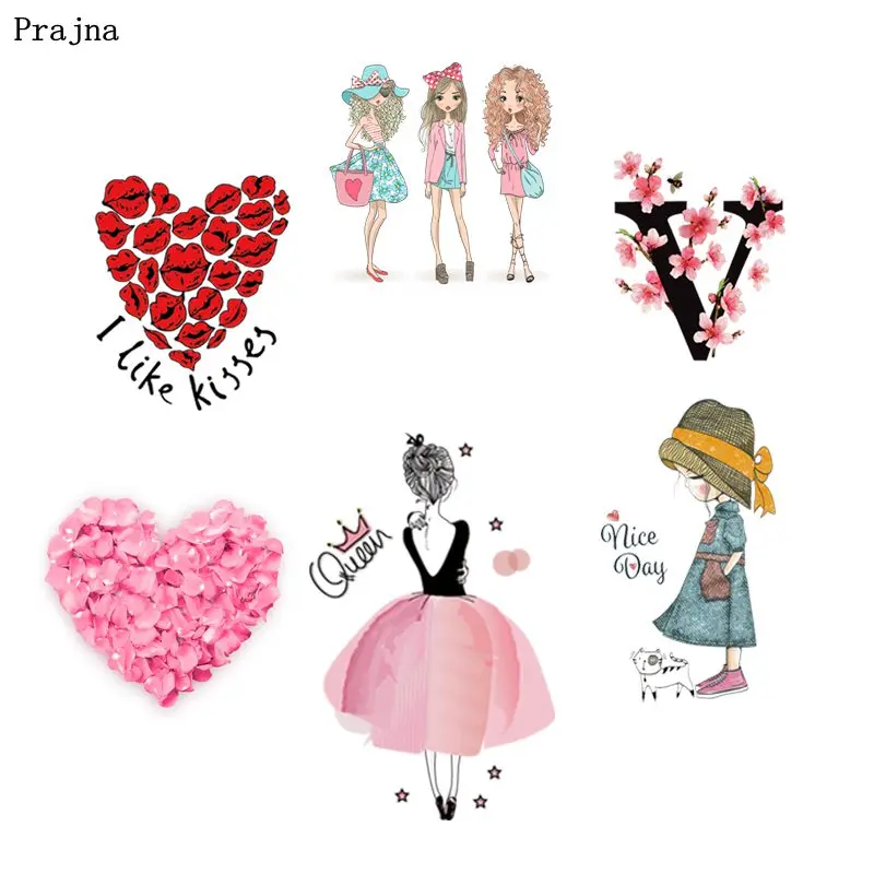 

Prajna Love Patches Iron On Princess Pink Romantic Iron On Transfer Kiss Stickers Clothing DIY Stripe On Clothes T-shirt Woman