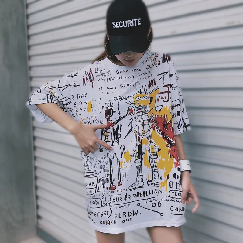 NiceMix футболки BF Harajuku Свободные женские Мультяшные забавные модные милые безрукавки женские с буквенным принтом корейский Стиль Мода Повседневная шпилька