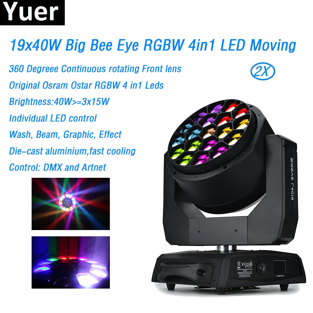 

2Pcs/Lot Carton package 19x40w RGBW 4 in1 Osram Ostar Led Wash Beam Gobo Zoom full function Moving head light DJ Disco DMX512