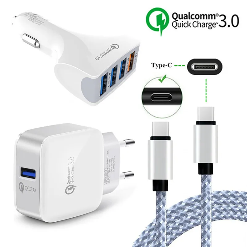 

For Huawei P9 Mate 20 Pro Honor 9 10 view 20 HTC 10 EVO U11 U12 Plus Car Charger Quick Charge QC 3.0 Adapter & USB Type C Cable