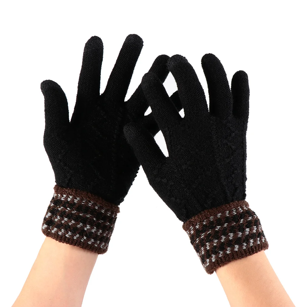 Вязаные перчатки для женщин и мужчин, Утепленные зимние осенние теплые шерстяные кашемировые однотонные перчатки для экрана телефона, мужские перчатки, деловые перчатки