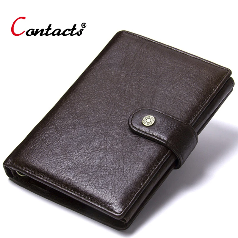 Contact's Genuine Leather Wallet Men Coin Purse Male Clutch Credit Card