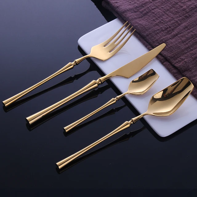 Korean Food Steel Gold Tableware Cutlery Set 24pcs Knife Spoon Fork Tableware Sets