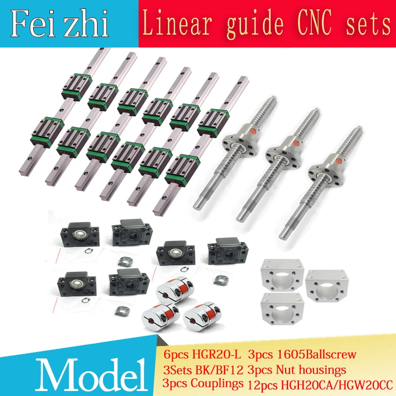 

12pcs HGH20CA Square Linear guide sets + 3pcs Ballscrew SFU605- + BK BF12 + jaw Flexible Coupling Plum Coupler for cnc