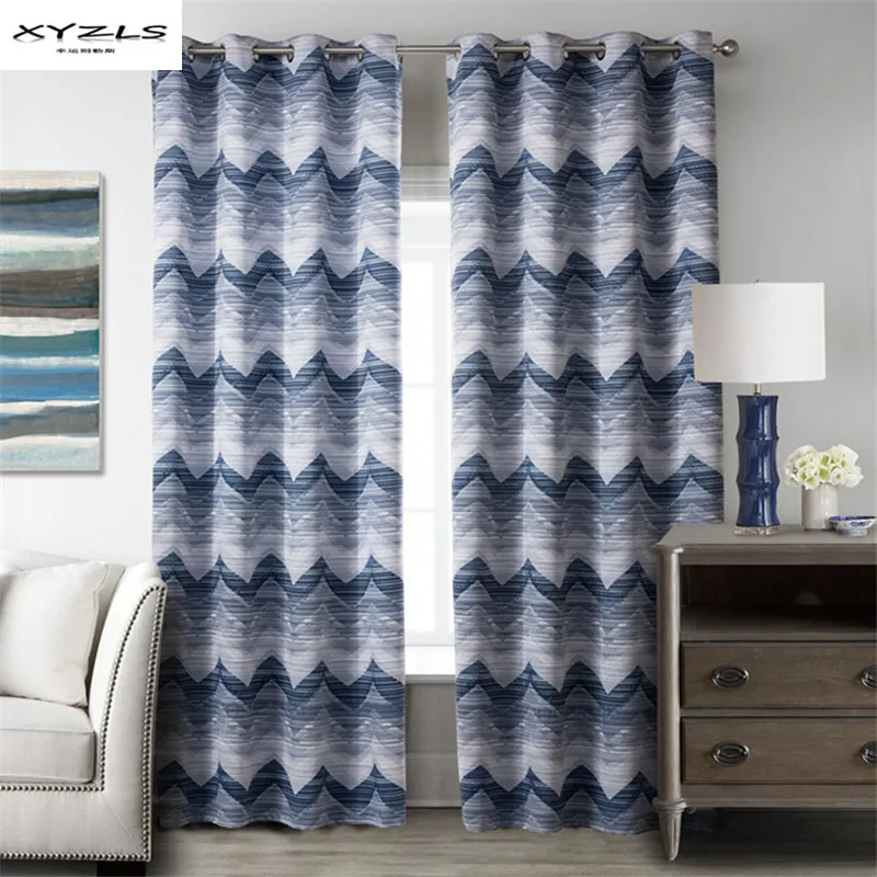 XYZLS Blue Blackout Curtain Wave Pattern Curtains for Living Room