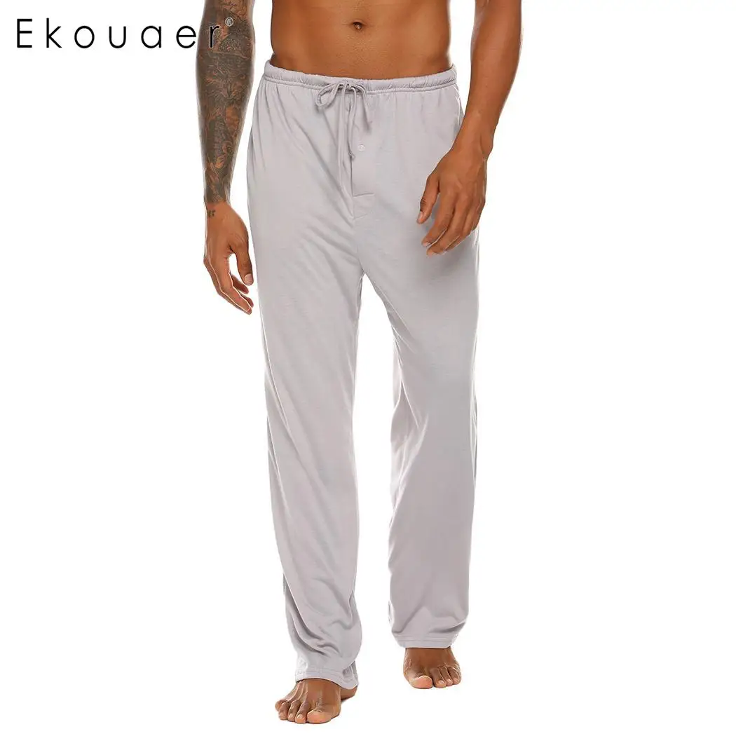 

Ekouaer Men's Cotton Sleepwear Long Pants Knit Lounge Sleep Pants Full Length Casual Loose Sleep Bottoms Comfortable Homewear