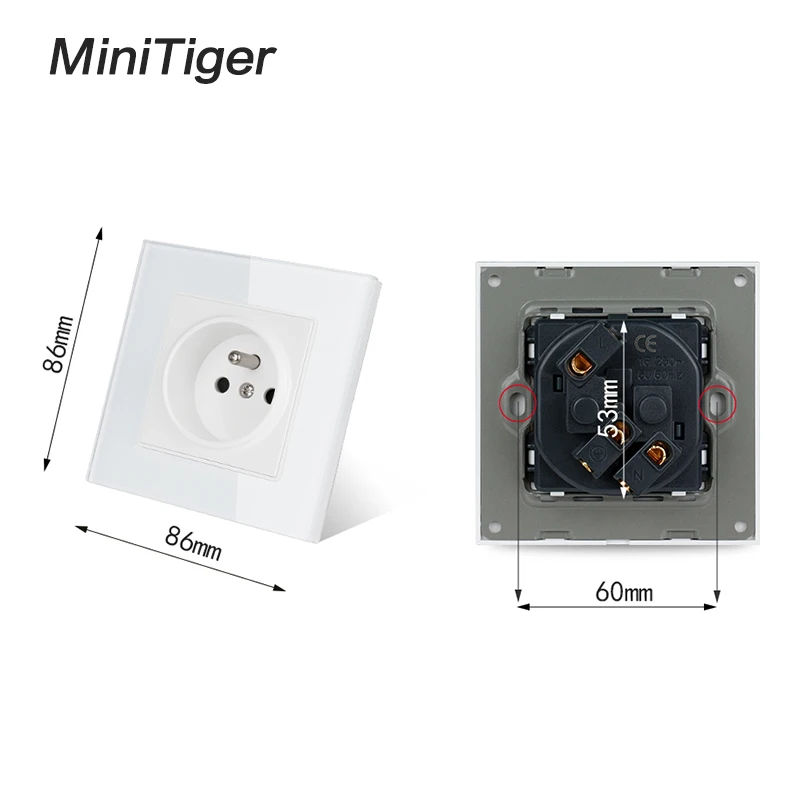 Minitiger кристалл стеклянная панель настенная розетка с заземлением 16А французский стандарт электрическая розетка Черный Белый Золотой Серый цветной