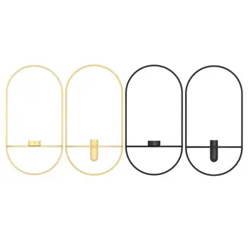 

Modern Hanging Candle Holder Oval Shape Geometric Candlestick Wall Home Decoration Frame DIY Art Black/Gold