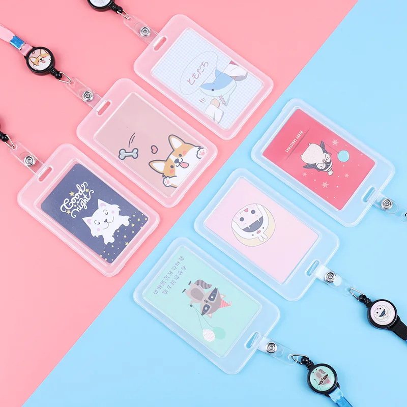 Cartoon Retractable Pull Badge Card Holder with Rope Nurse Doctor Exhibition Keys ID Name Card Badge Holder Kawaii Stationery