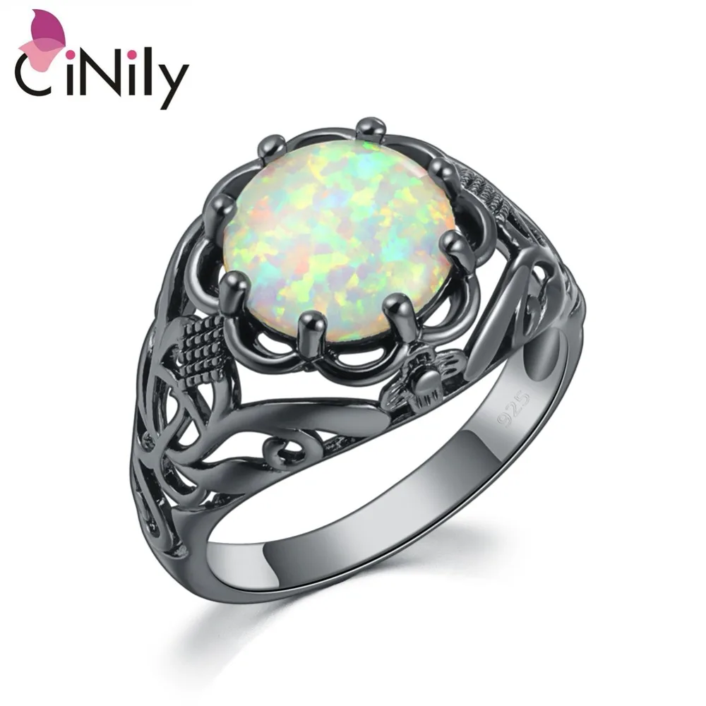CiNily Created White Fire Opal Black Gold Color Wholesale Hot Sell Fashion for Women Jewelry Ring Size 6-10 OJ8413