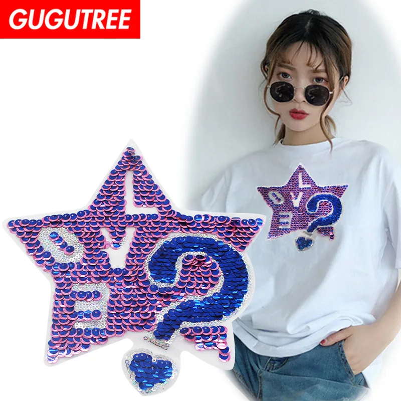 

GUGUTREE embroidery Sequins big star patches love patches badges applique patches for clothing XC-209