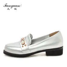 Fanyuan/Большие размеры 30-46 Женские демисезонные туфли на плоской подошве Повседневное жемчуг с заклепками женские туфли-оксфорды; Женские туфли-лодочки удобная обувь женские слипоны