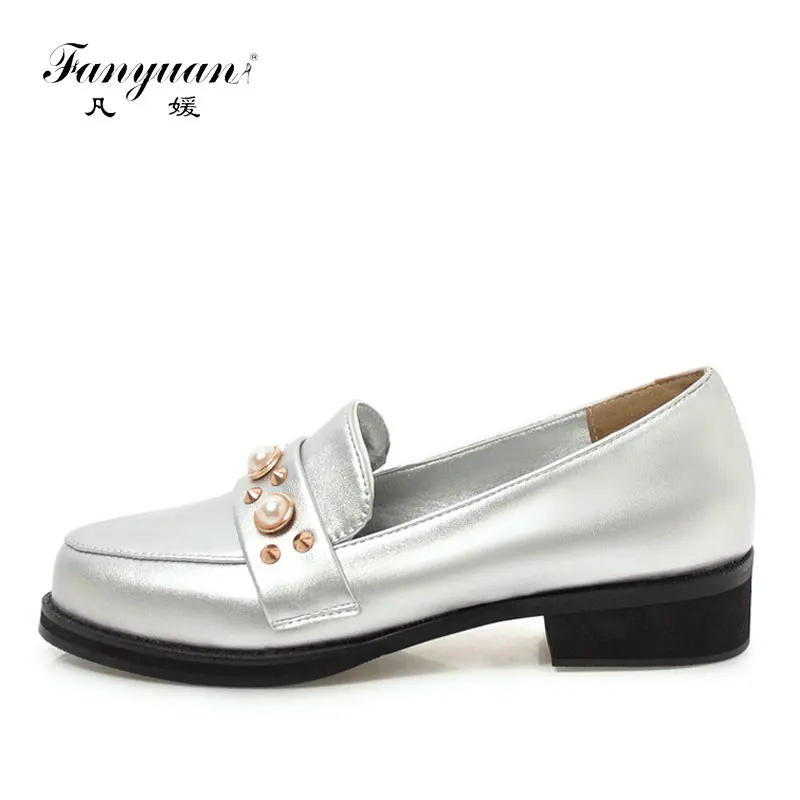 

Fanyuan Plus 30-46 Spring Autumn Women Flats Shoes Casual Pearl Rivet Oxford Shoes for Women Flats Comfort Slip-On Women Shoes