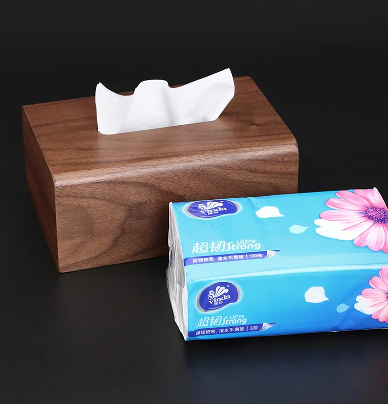 

Walnut Tissue Box Solid Wood Hand Paper Towel Storage Box Debris Rack for Home Store Shop Office