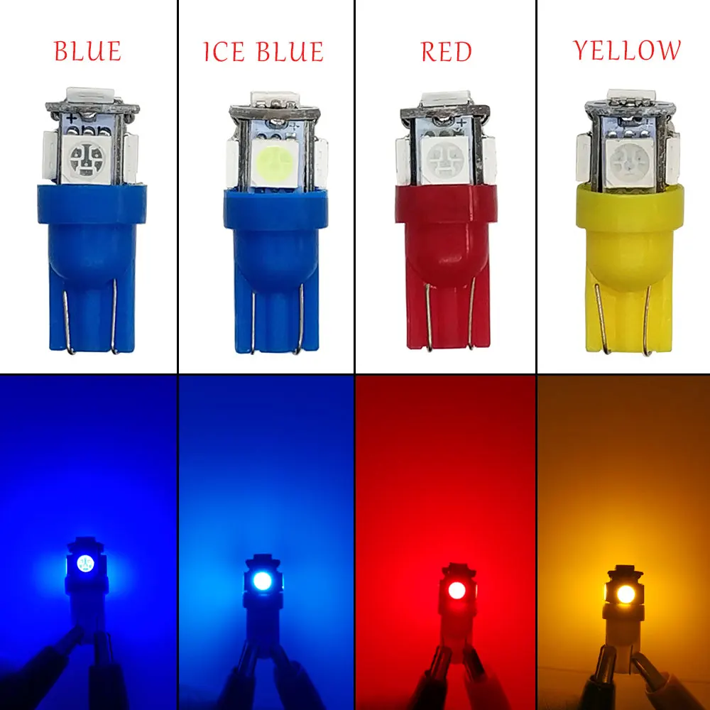 10 PCS T10 LED W5W 5050 5SMD Led Car Interior Light License Plate Bulb Turn  Lamps 5w5 t10 White Red Yellow Green Pink Blue 12V