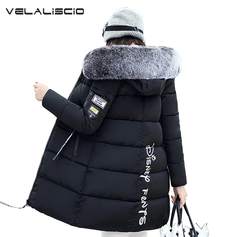 

VELALISCIO 2017 Winter Parkas Feather Cotton Clothing Women Leisure Fashion Thicker Long Hooded Large Size Coat female jacket