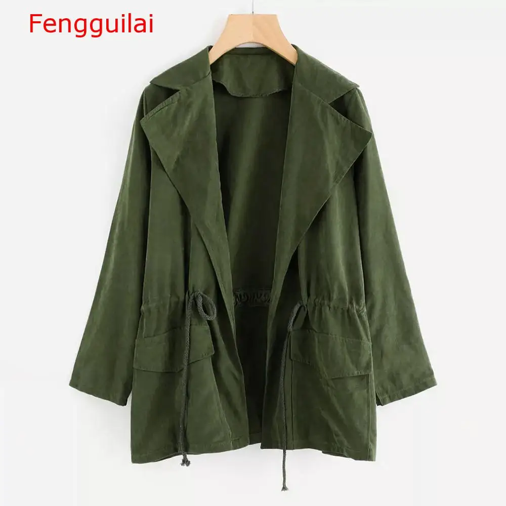

Women Coat 2019 Autumn Jacket Army Green Women Long Sleeve Jacket Windbreaker Pockets Cardigan Coat Outwear Women Clothes
