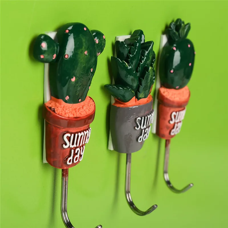 

1 Pc Artificial Flower Pot plant Wall Hook Cactus Adhesive Home Decor Storage Organizer Key Rack Bathroom Kitchen Towel Hanger