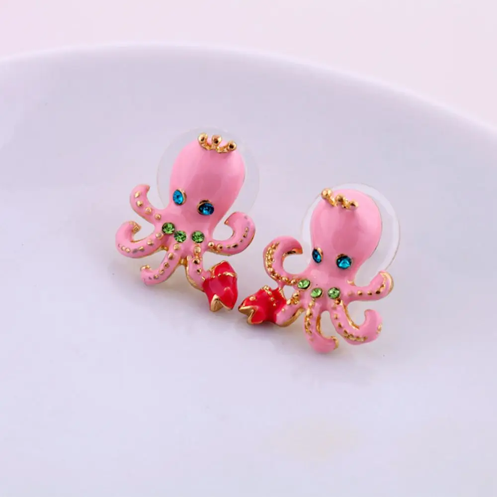

1 Pair Pink Super Cute Crystal Stud Earring Fashion High Quality Motivational Octopus Earring Jewelry For Women Accessories Gift