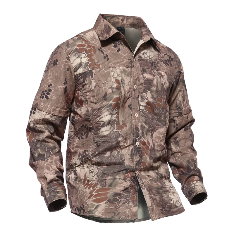 Мужская тактическая камуфляжная быстросохнущая рубашка со съемным рукавом, армейские военные летние топы с длинными рукавами для путешествий