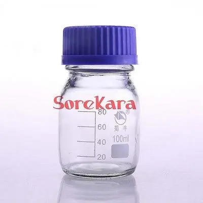 

100ml Graduated Round Glass Reagent Bottle Blue Screw Cap Screw On Cover Graduation Sample Vials Plastic Lid