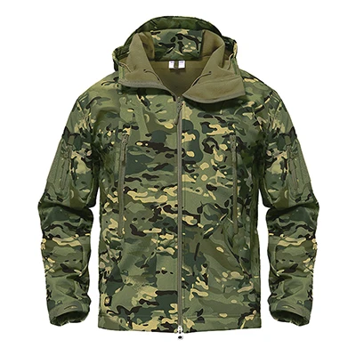 Зимняя куртка из мягкой кожи акулы, армейская камуфляжная куртка, военная тактическая куртка, Мужская водонепроницаемая ветровка, тактическая одежда - Цвет: Green Camouflage