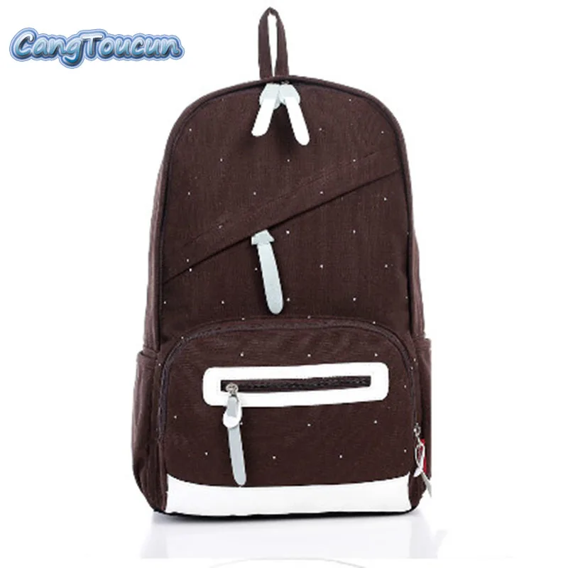 Fashion Women Backpack For Teenagers White Dot Canvas Woman Backpacks