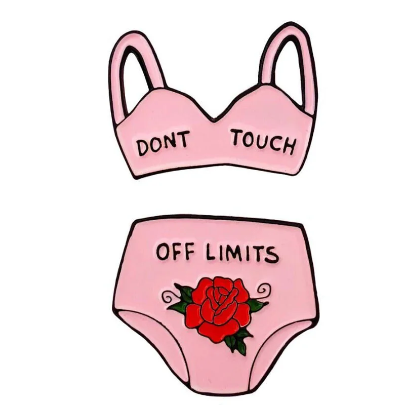 

Pink Don't Touch Off Limits Bikini Enamel Pin Swimwear Underwear Brooch Creative Personality Pin Protect Female Jewelry Gifts