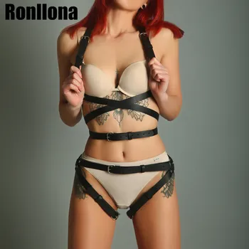 

Women's Crop Top Stockings Bra Bondage Harness 2 Piece Leg Bondage Prom Dress Erortic Accessories Adjustable Leather Belt Cage